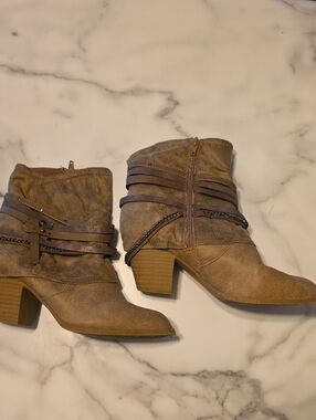 Jellypop Tan Slouchy Ankle Booties with Wrapped Straps
